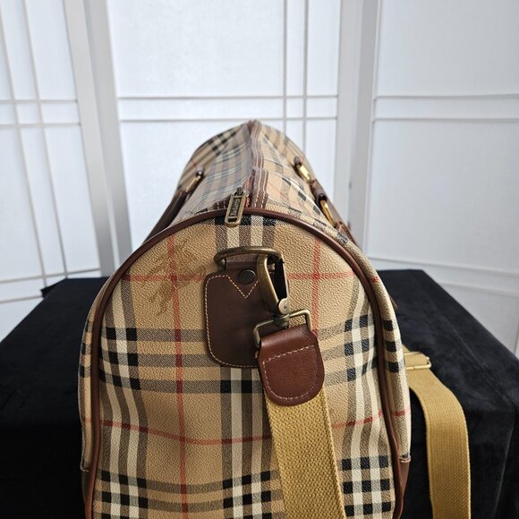 Burberrys Vintage Haystack Boston Brown PVC Travel Bag - EUC - Picture 5 of 16